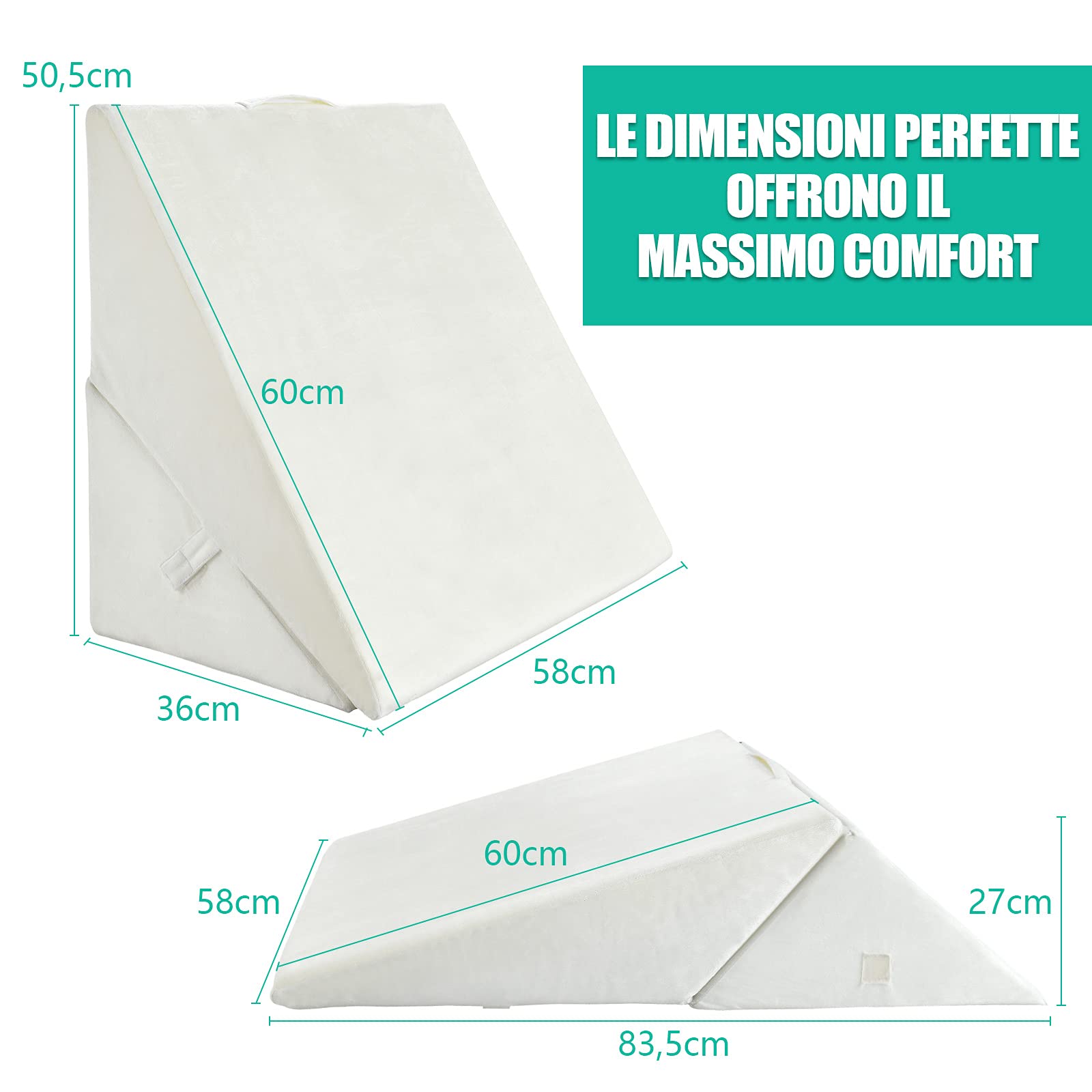 GYMAX Cuscino da Lettura per Letto e Divano, Cuscino Antireflusso Ergonomico, Supporto per Gambe/Schienale/Lombare, Fodera Lavabile, 3 Stili (Bianco 2)