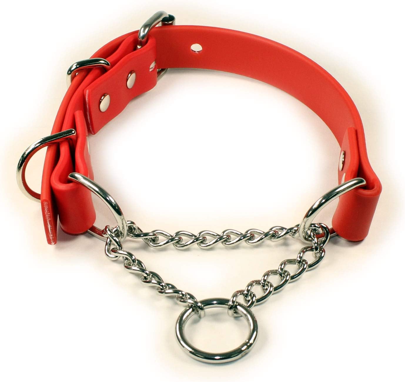 Adjustable Waterproof Martingale Half-Check Stainless Steel Chain Training Dog Collar (Large: 18"-22", Red)