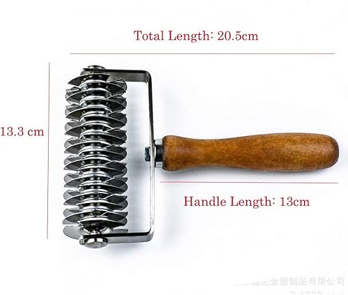 Miniatura 3 de Cortador de rodillo de corteza de pastelería de pan de pizza de celosía superior de celosía de acero inoxidable, mango de madera