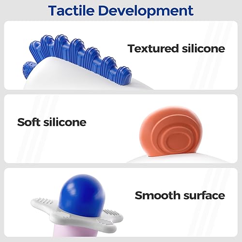 Miniatura 5 de Evoceler Juguetes para bebés, 2 juguetes de sonajeros y agitadores con mordedor, juguetes sensoriales para bebés de 0 + M, silicona suave sin BPA,