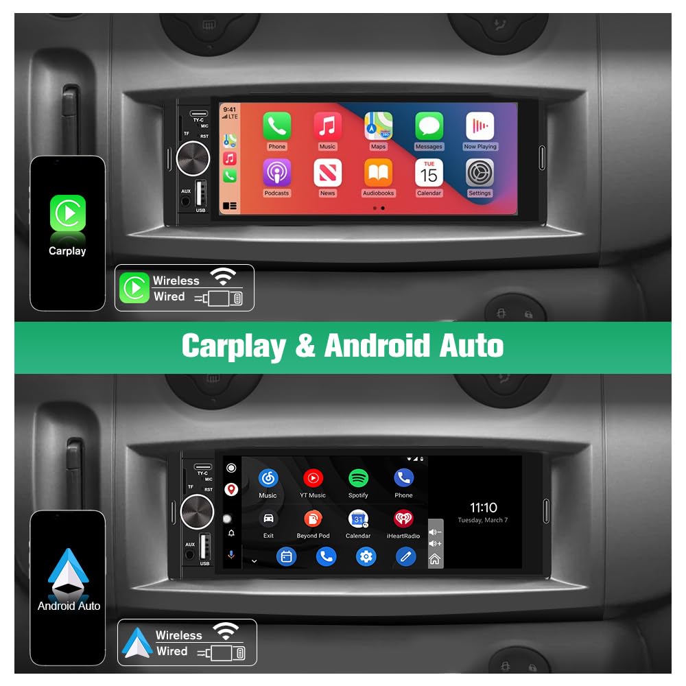 AWESAFE Autoradio 1 DIN con Schermo Inclusa la Telecamera posteriore | Car Radio con Wireless CarPlay Android Auto Bluetooth FM AUX Tipo-C