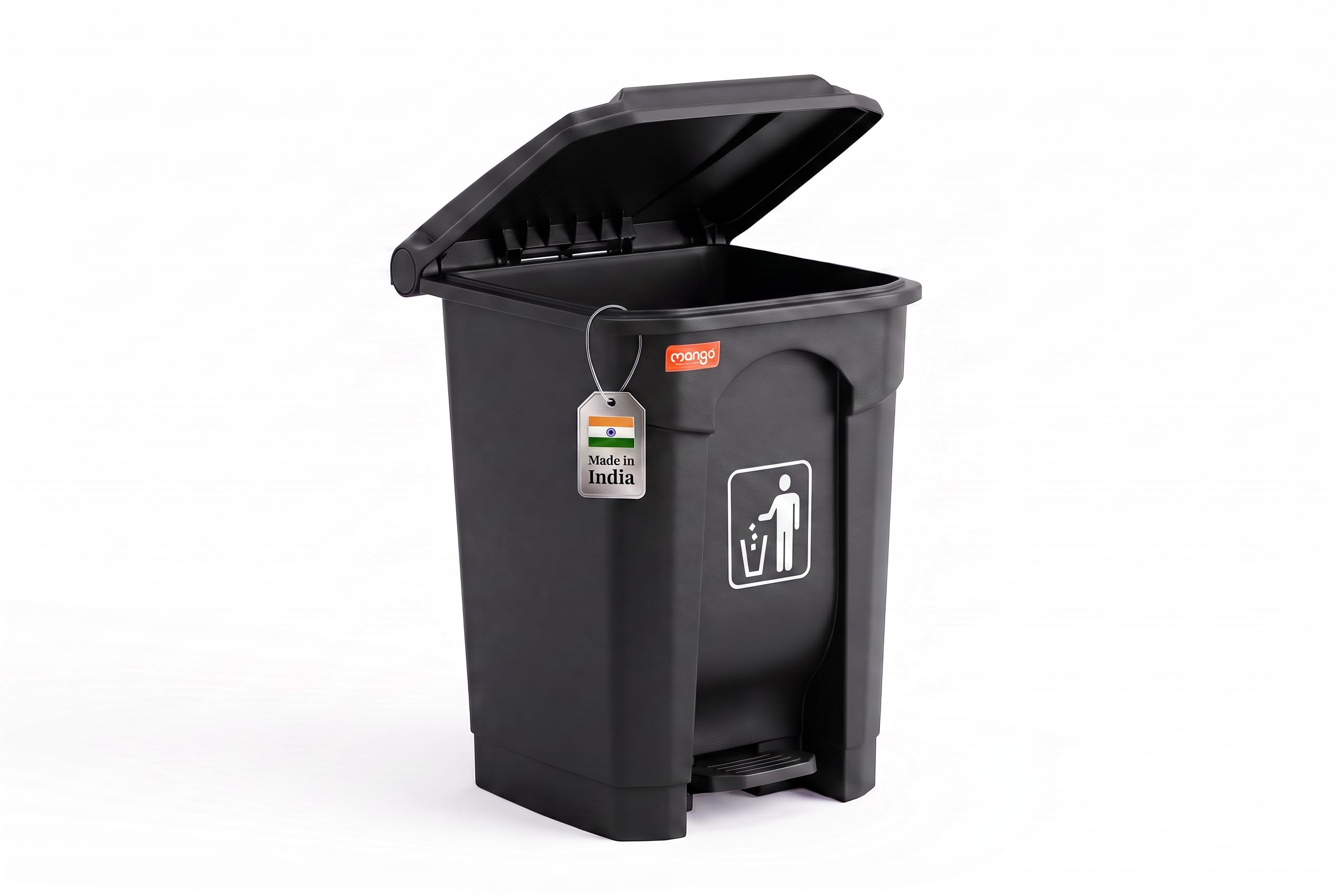 30L pedal dustbin with lid, heavy duty plastic garbage bin, hands-free step-on waste bin for kitchen, office, home, hotel, bathroom & outdoor use, 49 × 35 × 34 cm (Jet Black)-image-8
