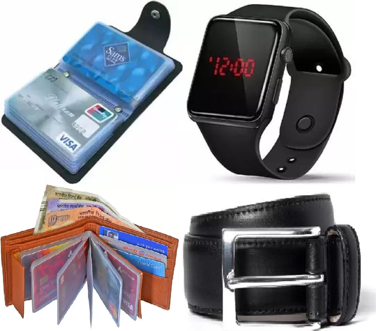 KAINComplete Men's Accessory Combo: Wallet, Belt, LED, and Card Holder | Shop Now! (BLACK)