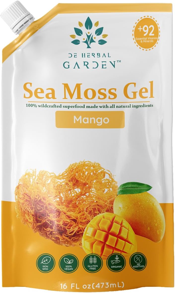 Wildcrafted Irish Mango Sea Moss Gel - Made with Dried Seaweed & Fresh Sea Vegetables, Seamoss - Made in USA