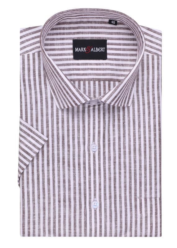 Image of MARK & ALBERT Men's Half Sleeve Cotton Linen Striped Shirt