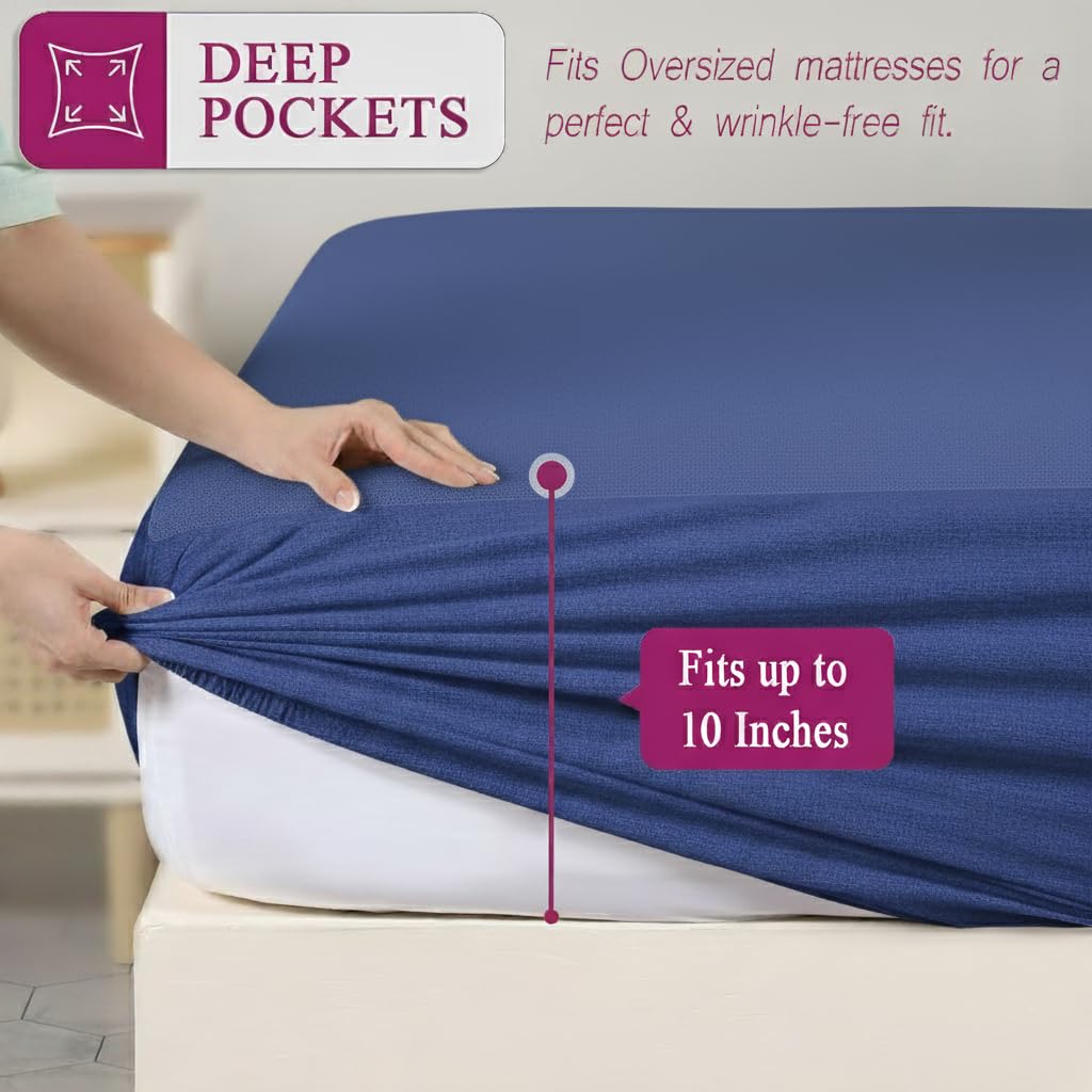Trance Cotton Feel Terry Ultra Soft Waterproof Single Size Mattress Protector | Breathable - Hypoallergenic Bed Protector (72x30 inch | 6x2.5 feet, Classic Blue - Pack of 1) 1