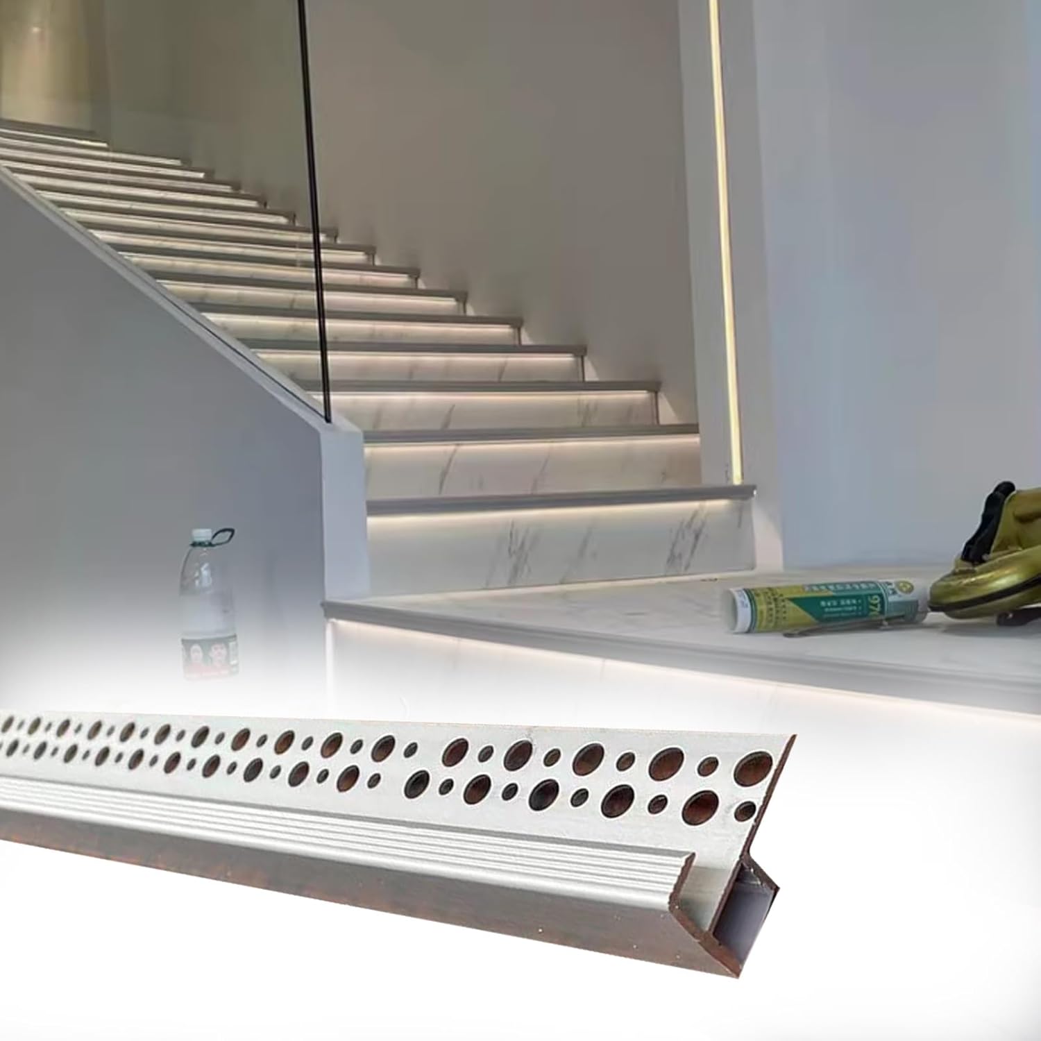 Waterproof LED Stair Nosing Trim Lights, Set of 5, 10-Channel Edge Lighting for Indoor/Outdoor Steps, Easy to Install (6mm, 36in) - Ideal for Decks, Bars, and Hotels