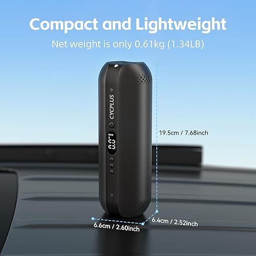 Miniatura 6 de CYCPLUS Compresor de aire portátil para inflador de neumáticos, bomba de aire inalámbrica de 150 PSI con medidor digital de presión de neumáticos,
