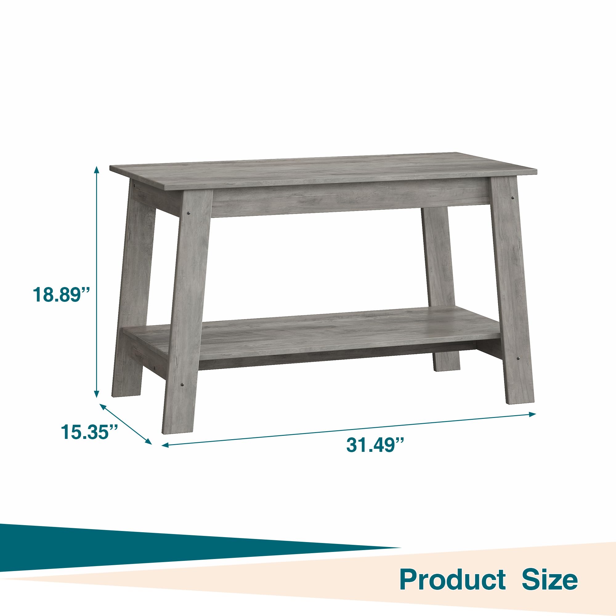 Mesa de Centro de Madera Gris con Estante Inferior, para salón y Dormitorio, Diseño rústico 80×39×48 cm