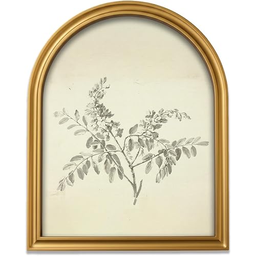 TwoDays Gold Vintage Sketched Branches Arched Wood Framed Wall Art – Neutral Leaf Canvas Picture for Home Aesthetic Wall Decor, French Country Farmhouse Artwork Prints for Living Room (11" x 13.8")