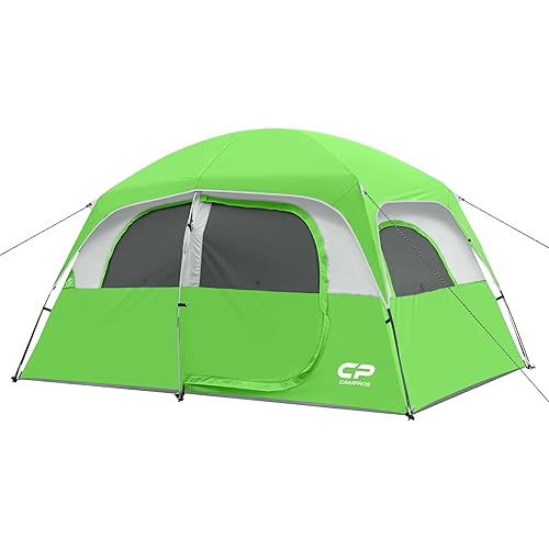 CAMPROS CP Upgraded 6/8 Person Camping Tents, Waterproof Windproof Family Tent with Larger Mesh Windows & Door, Double Layer, Easy Set Up, All-Season Dome Tent with Top Rainfly & Carry Bag
