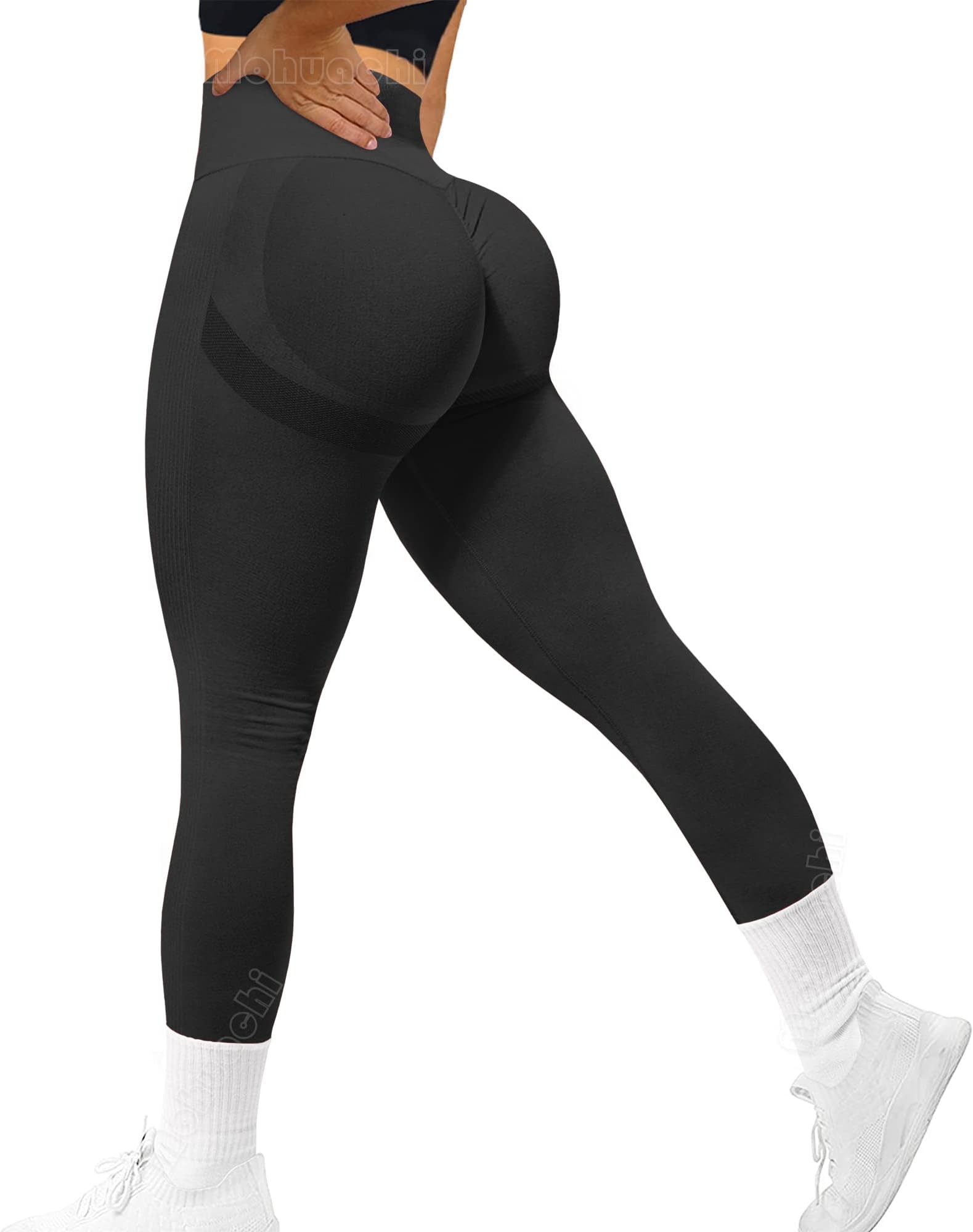 MOHUACHI High Waisted Workout Shorts for Women Ruched Butt Lifting Yoga Shorts Tummy Control Leggings