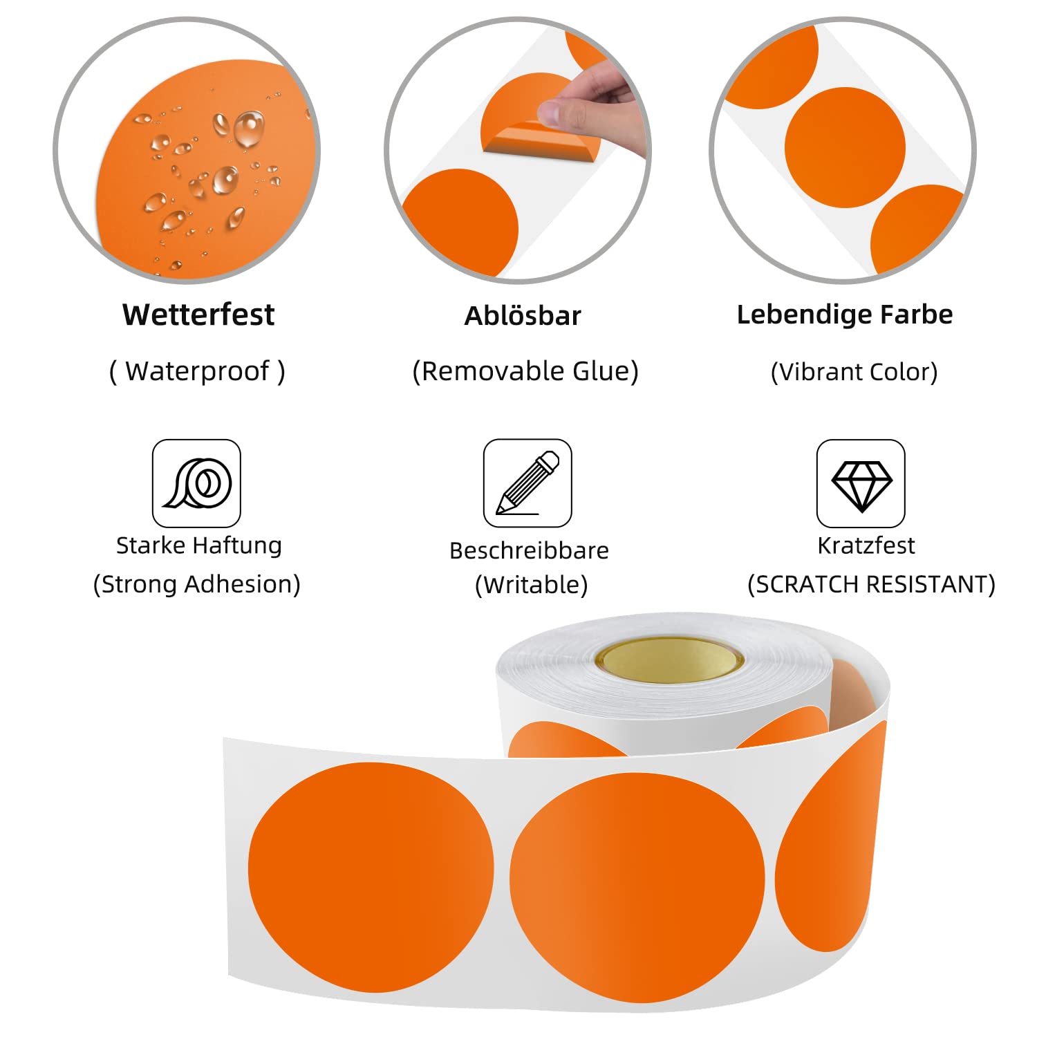 Punti Marcatura Rotolo 500 Adesivi Rotondi 76mm Gialli - Etichette Impermeabili, Viniliche, Per Codifica E Organizzazione Cerchi Adesivi 76mm
