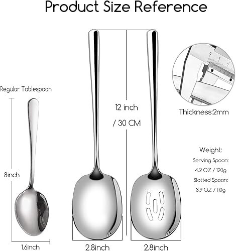 Miniatura 2 de SOLEADER Juego de cucharas de servir extra grandes, cuchara ranurada de 12 pulgadas, cubiertos premium, cuchara de cocina, cuchara de pasta,