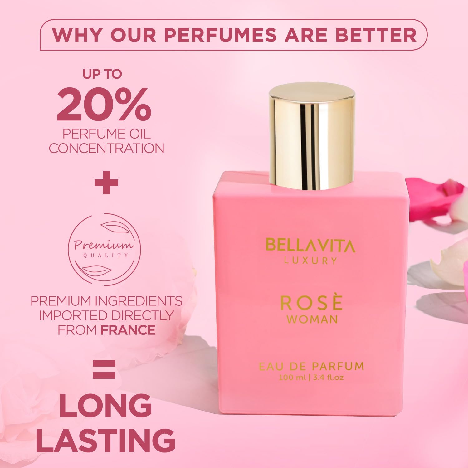 BellaVita Luxury ROSE Perfume for Women (100ml) | Floral, Oriental & Sweet Fragrance | Notes: Amber, Vanilla, Black Currant, Rose, Jasmine | Premium French Floral Fragrance - Image 5