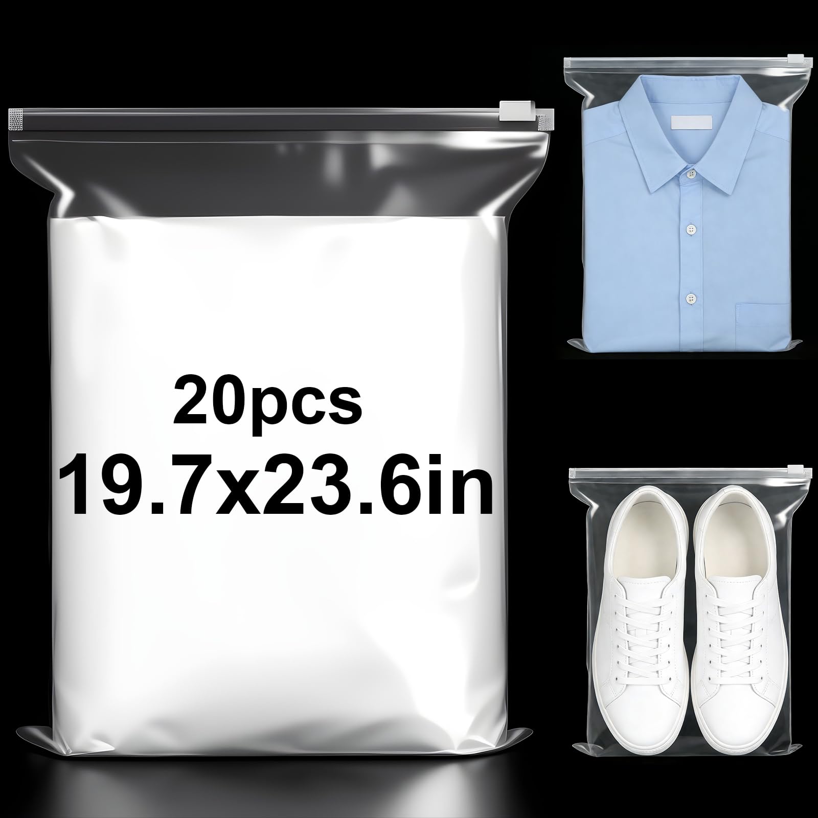 XRXYMQ 20 Pcs Zip Lock Bags 50 x 60 cm 19.7 x 23.6 in Clear PE