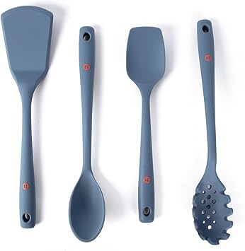 HONED Silicone Kitchen Utensils | 4-Piece | Premium 100% Silicone & Stainless Steel Cooking Utensils | Spoon, Turner, Pasta Ladle, Spoonula | High Heat Resistant Non-Stick | Dishwasher Safe & BPA-free