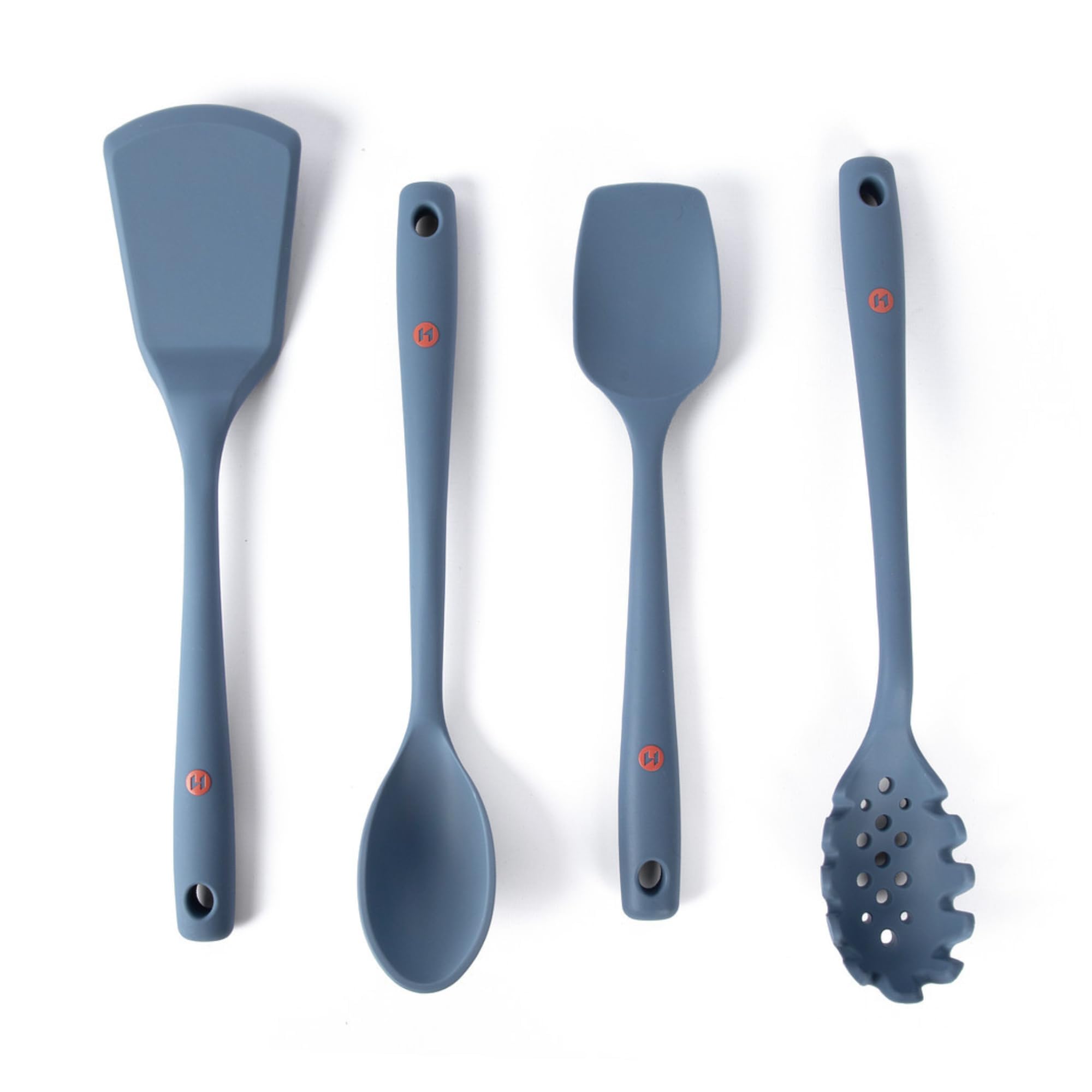 HONED Silicone Kitchen Utensils | 4-Piece | Premium 100% Silicone & Stainless Steel Cooking Utensils | Spoon, Turner, Pasta Ladle, Spoonula | High Heat Resistant Non-Stick | Dishwasher Safe & BPA-free