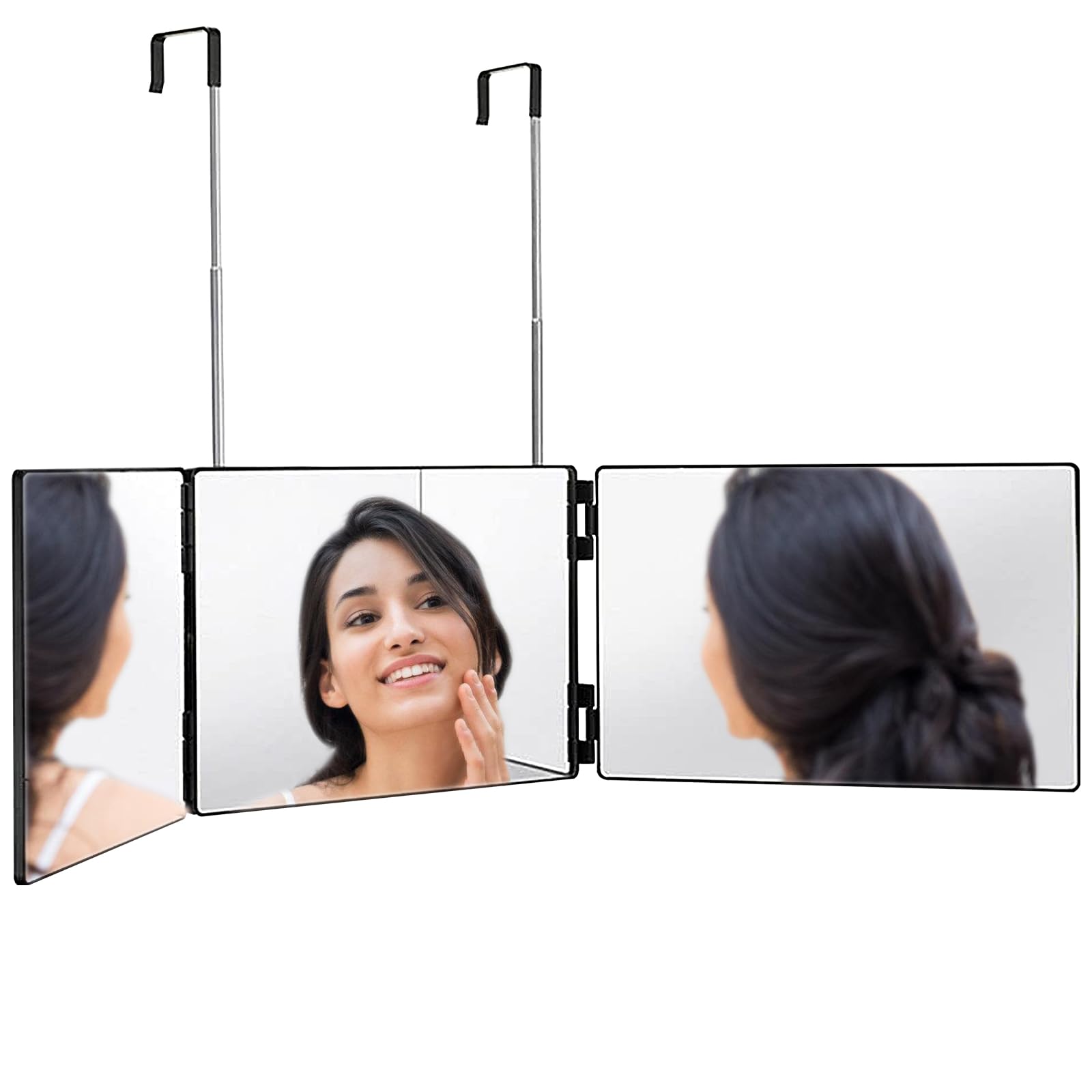 Vegena 3 Way Mirror for Hair Cutting, 360° Trifold, DIY Haircut, Shaving, Makeup, Black ABS Frame & Glass, Hanging/Placing, 30.5 x 19.5 cm, Bathroom