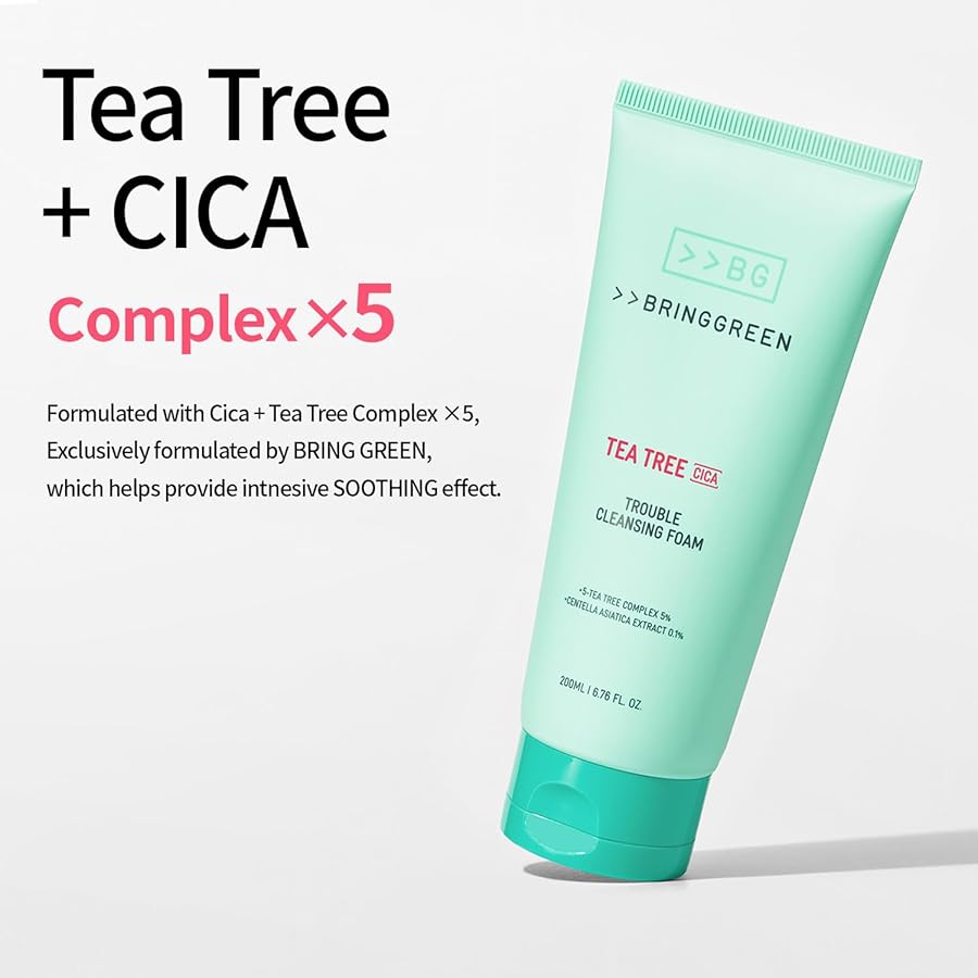 BRING GREEN Tea Tree Cica Trouble Cleansing Foam | Mild Cleanser for Exfoliation, Removes Blackheads, Whiteheads, Facial Residue, for Trouble, Irritated, Sensitive Skin (10.1 Fl. Oz., 300ml) - image 2