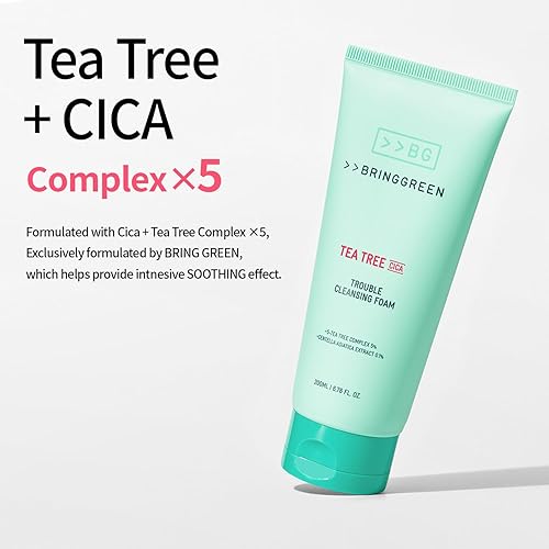 Miniatura 2 de BRING GREEN Tea Tree Cica Trouble Espuma limpiadora  Limpiador suave para exfoliación, elimina puntos negros, puntos blancos, residuos faciales,