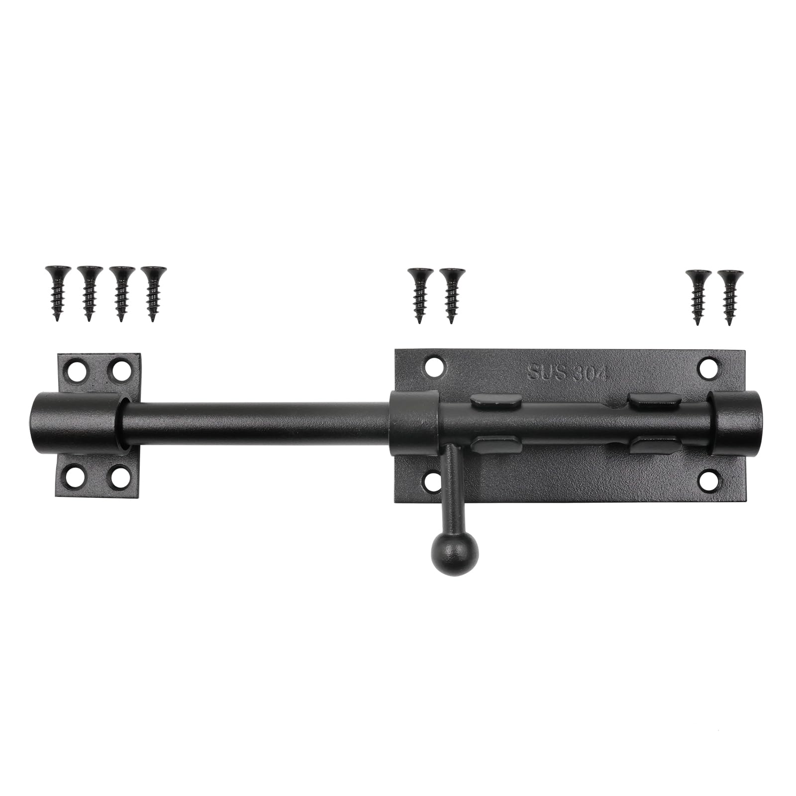 Anhoer 8 Inch (200mm) Heavy Duty Black Tower Bolt, Stainless Steel Sliding Gate Latch with Padlock Hole, Secure Barrel Slide Lock for Garden Sheds, Doors & Garages