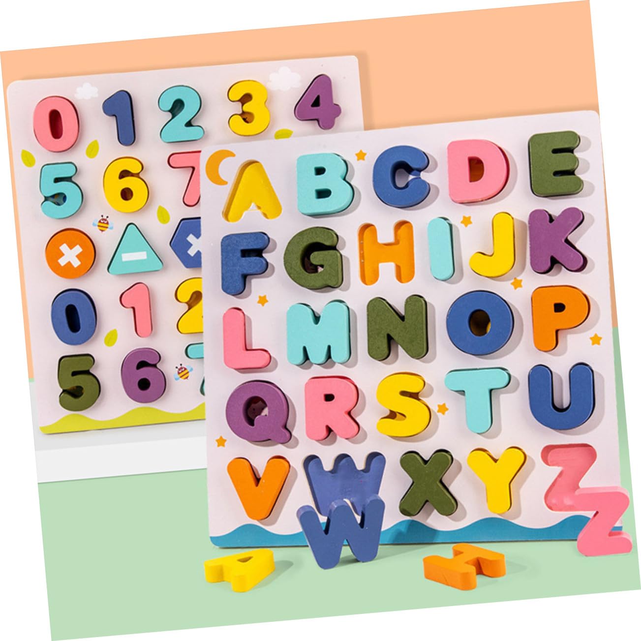 2 Juegos Bloques Educativos de Madera para Puzzles de Letras y Números Juguetes Didácticos para Reconocimiento y Aprendizaje Temprano Infantil para Desarrollo Cognitivo