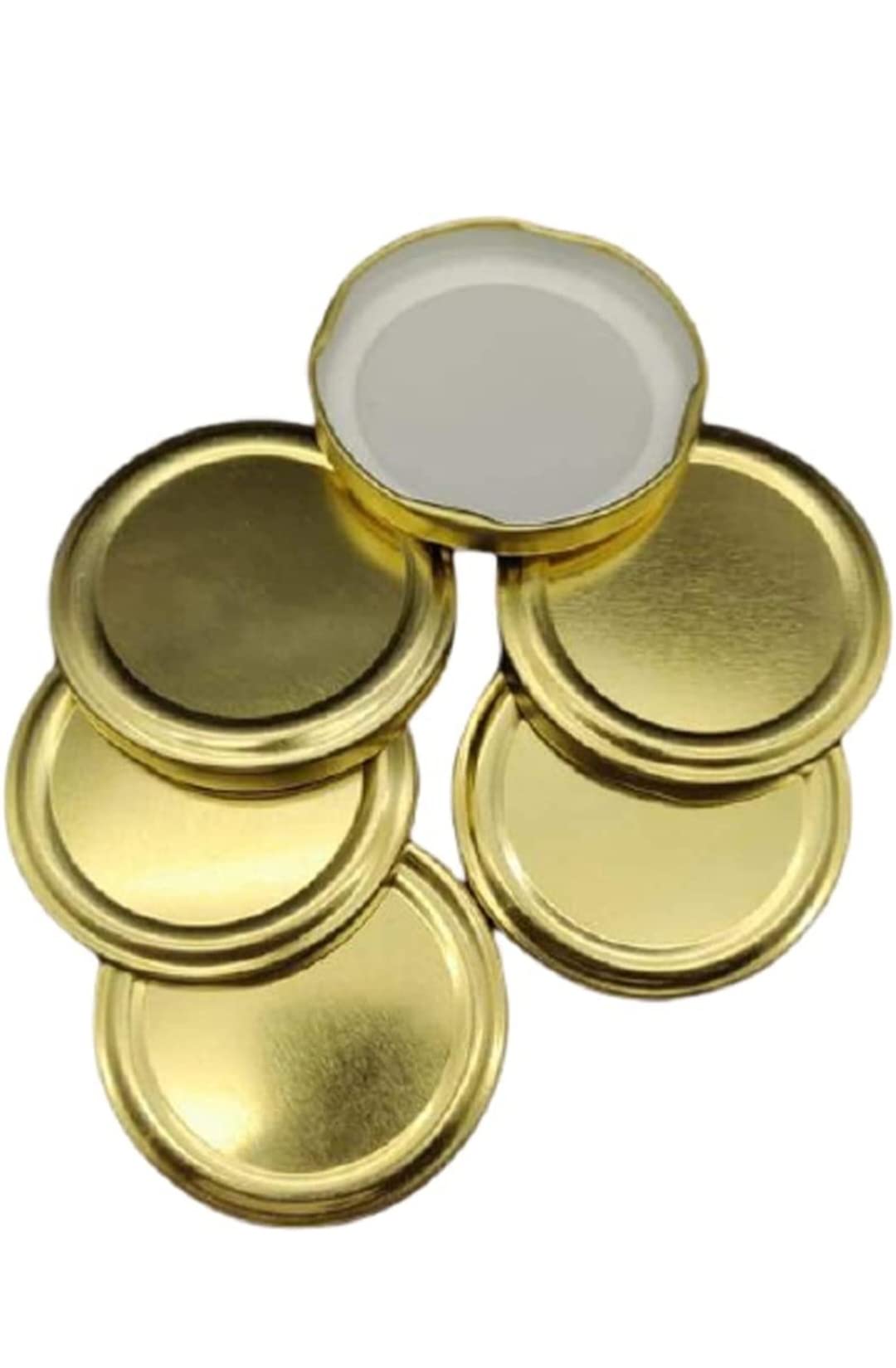 Pure Lids India Glass Jar Lids Only 63 mm For 63 mm Mouth Jars, Rust-proof, Leak Proof Airtight Metal Cap (Gold) (Set of 48)