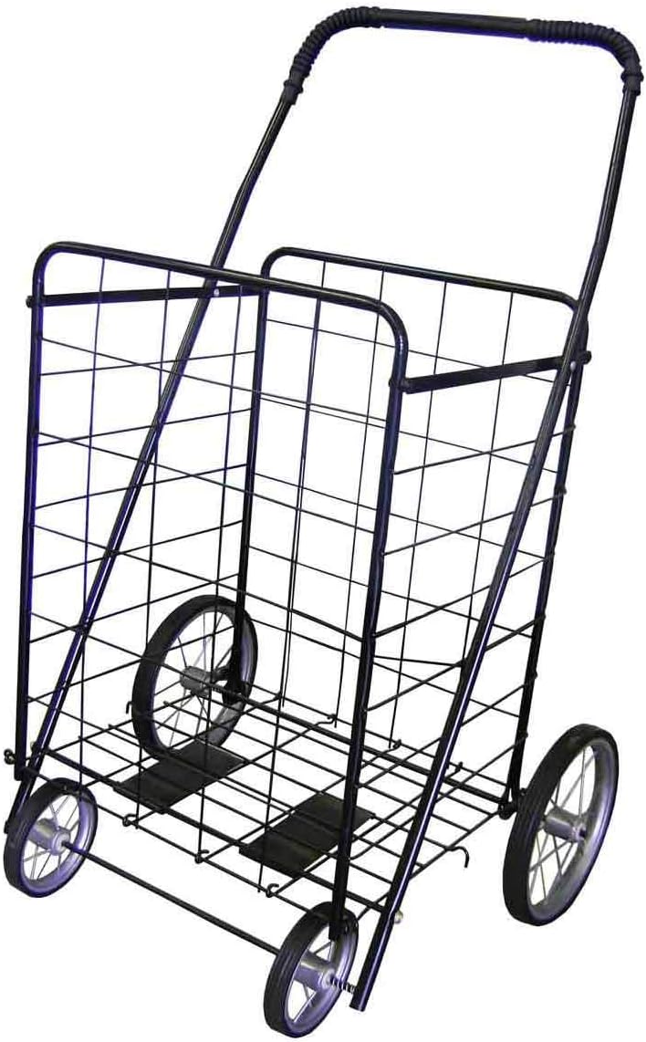 Folding Shopping Cart with Metal Wheels| Size: Jumbo (41.75" H x 24" W x 21" D) | Color: Black
