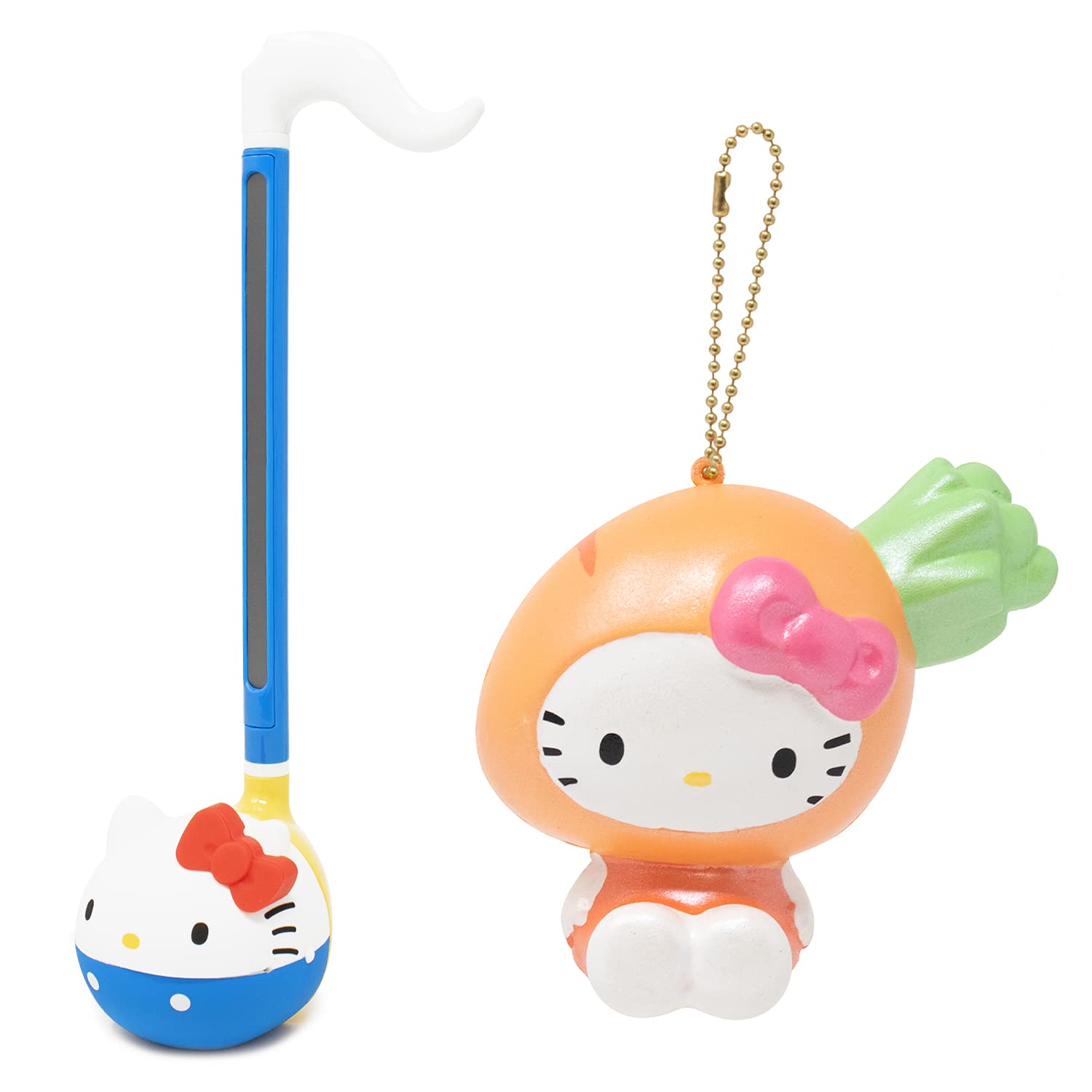 Special Edition Official Licensed Sanrio Otamatone (Hello Kitty) + Hello Kitty Fruits and Veggies Squishy Toy Set (Carrot)