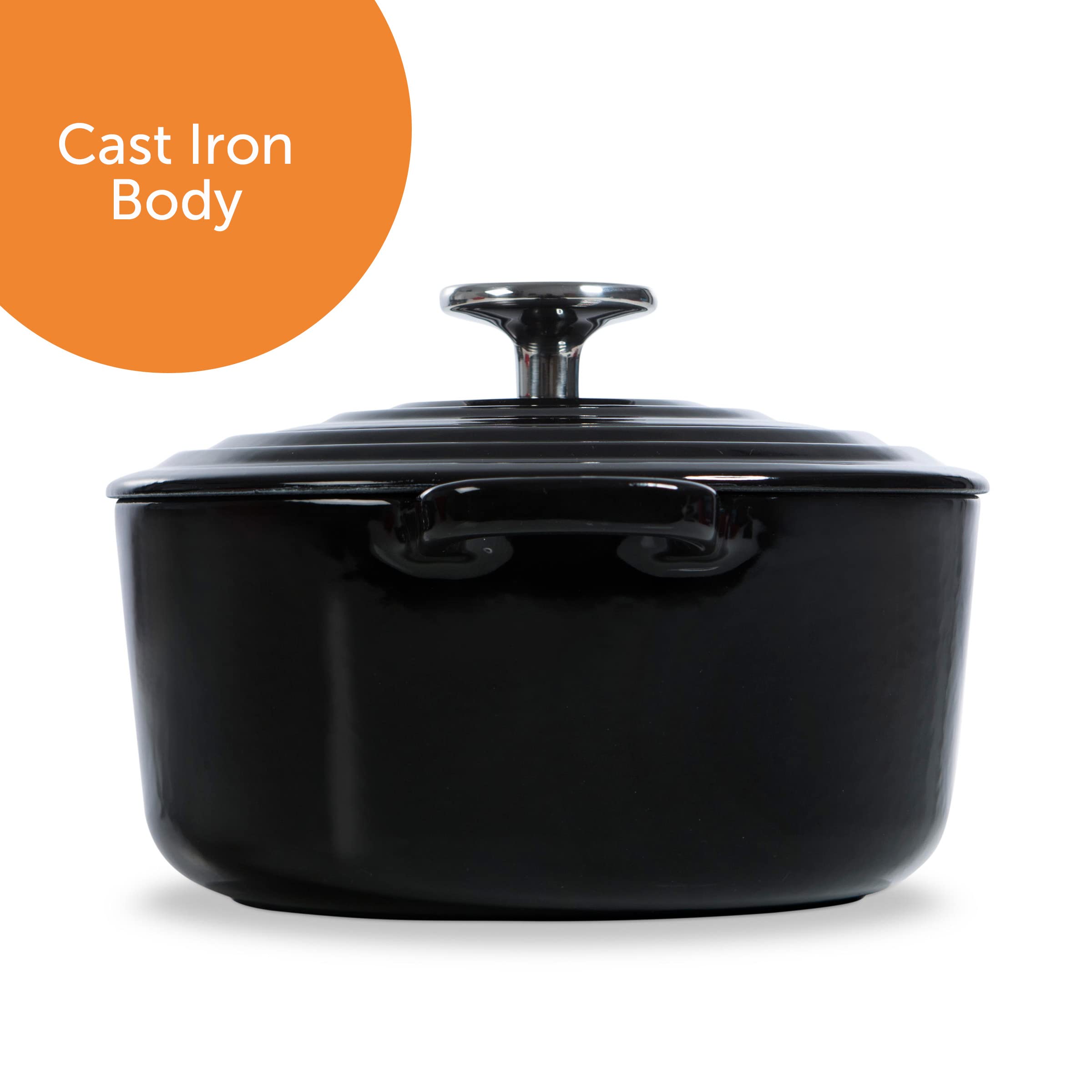 BK Bourgogne Olla de Hierro Fundido Esmaltado 20cm/2,5 L con Tapa, Inducción, Cazuela Ronde para Cocinar, Estofar, Guisar, Horno y Lavavajillas, Jet Negro