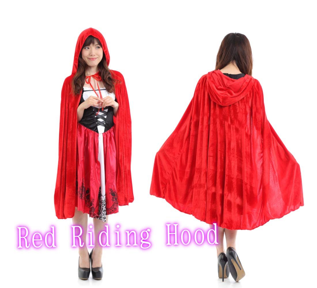 Amazon.co.jp: 赤ずきんコスプレ マント ドレス 膝丈 レディース 赤