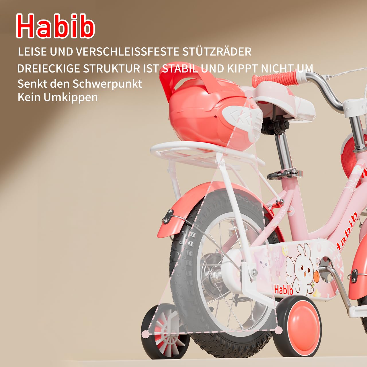 Habib Mädchenfahrrad Prinzessin 12 14 16 Zoll | Komplettset mit Korb, Schutz-Set & Pumpe, Trinkflasche | Kinderfahrrad mit Stützrädern & Dual-Bremssystem für Mädchen 3-8 Jahre
