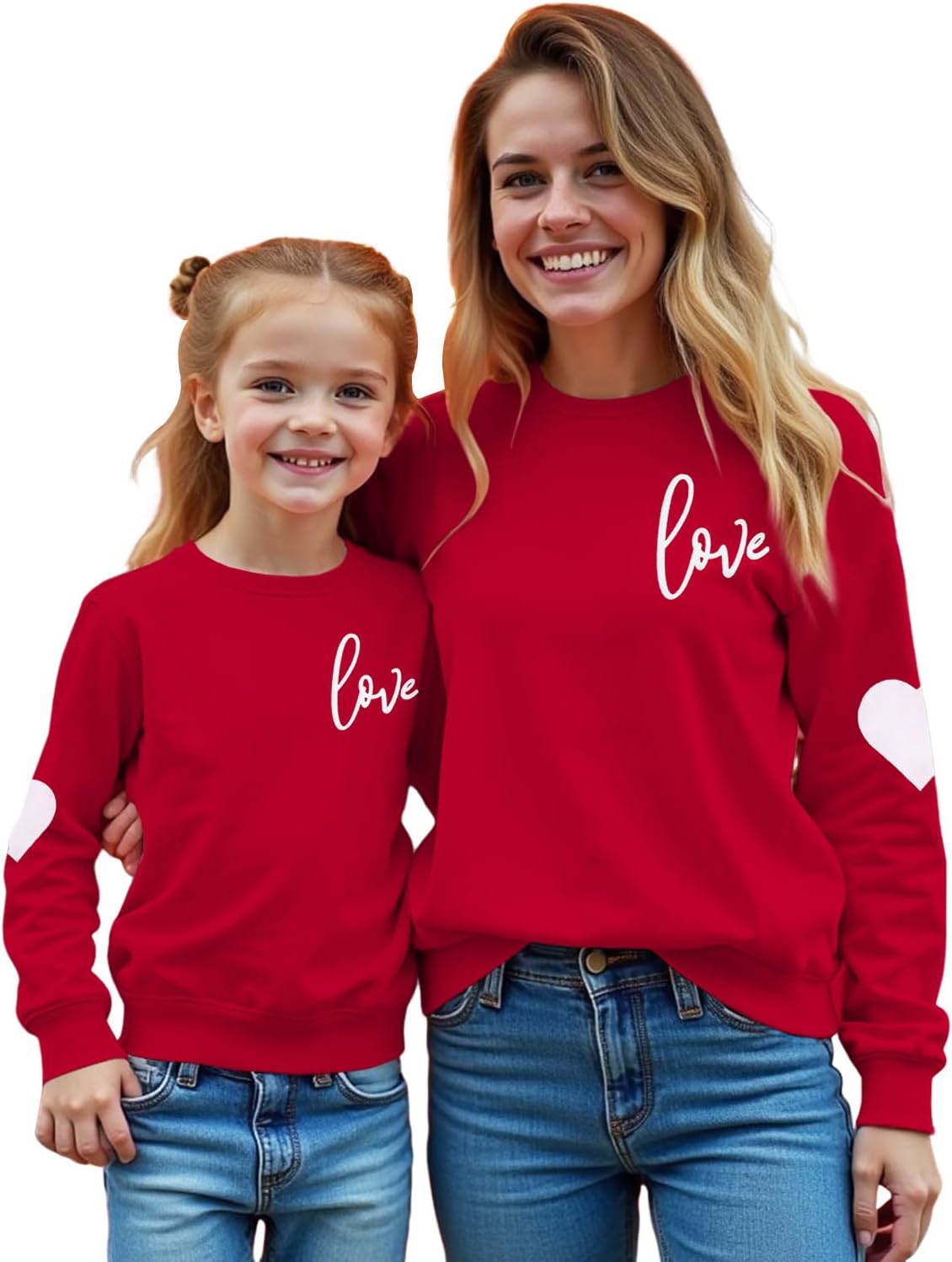 Ritatte Mommy and Me Valentine Outfits Love Heart Print Sweatshirt Valentine's Day Casual Crewneck Long Sleeve Pullover Tops