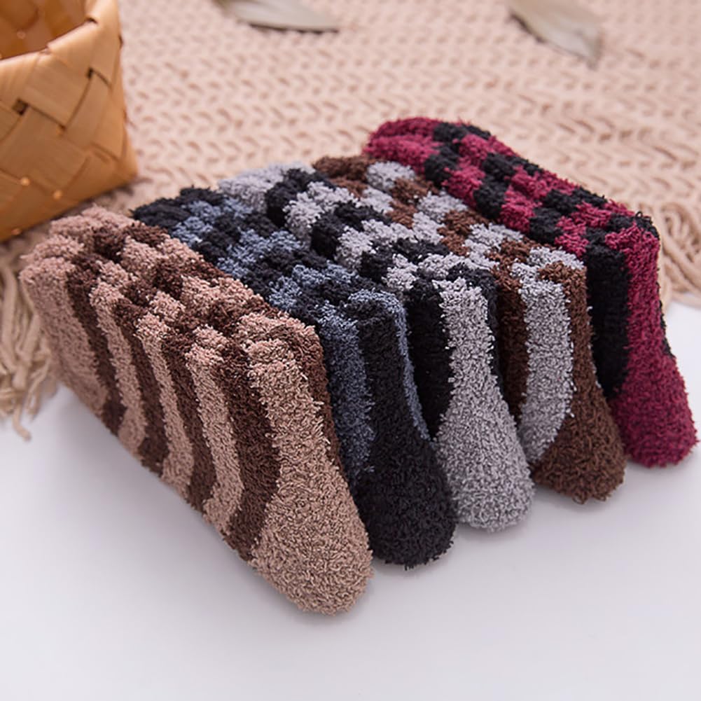 5 Pairs Mens Fluffy Socks Fuzzy Bed Socks Crew Warm Socks Soft Winter Socks Warm Thermal Sleep Socks Multicolor