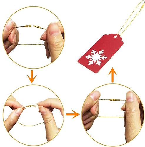Miniatura 3 de Cuerda para colgar adornos de Navidad, 100 piezas de cinta dorada, cuerda precortada con cierre de broches para adornos de Navidad, decoración