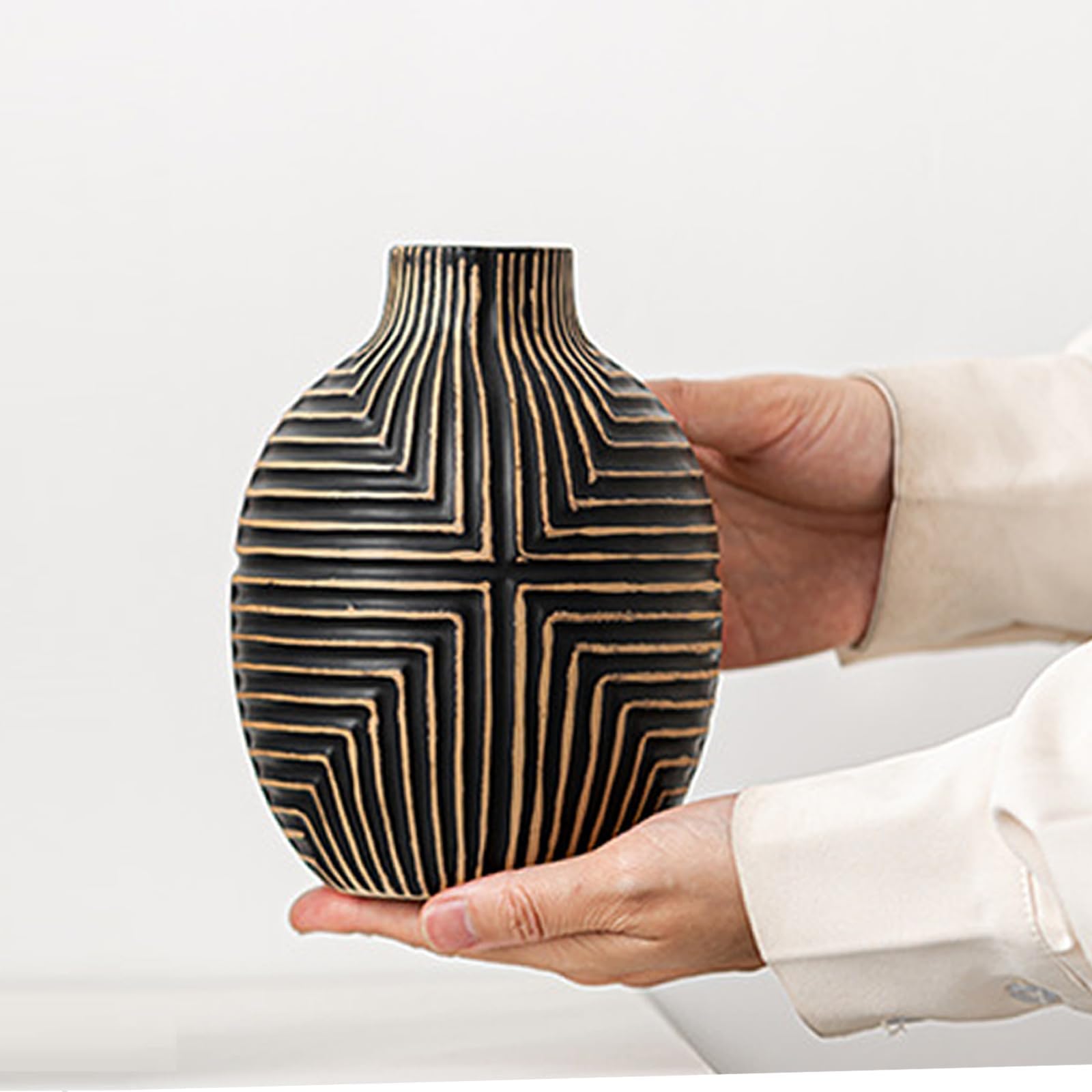 Black Hand-Made Ceramic vase for Home Decor, Boho Ceramic Vases Accents, Modern Decorative Ceramic Decorative Vase, for Bathroom, Mantel, Living Room, Shelf, Ideal Gift for Christmas and Mom