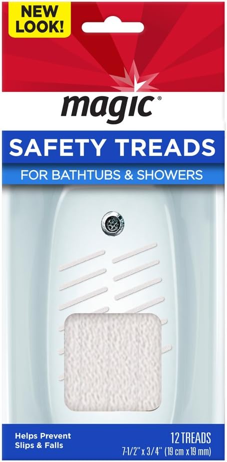Magic Shower and Bathtub Safety Treads - Helps Prevent Slips and Falls - 12 Treads,White