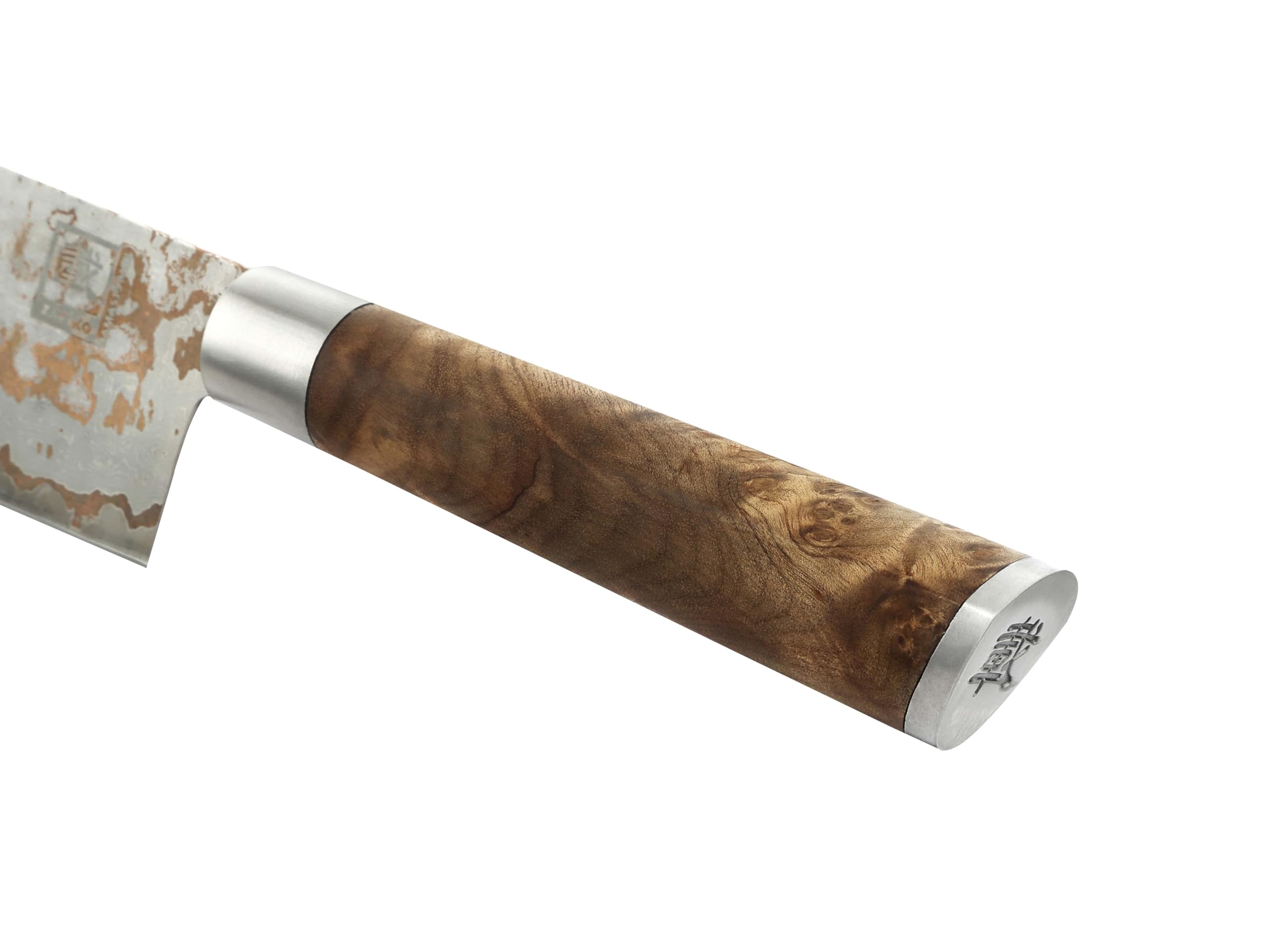 zayiko MysticMagma Nakiri Damastmesser - 17 cm Klinge aus 67 Lagen Damaststahl mit Kupfer- und Bronze-Einlage, DualCurve Griff aus Ahornwurzelholz, Holzbox