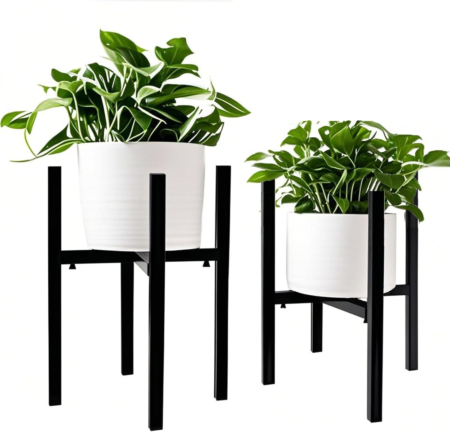 SOONHUA Adjustable Plant Stand for Indoor Plants, Modern Mid Century Metal Plant Holder for 9. 5- 14 inches Pot, Black Plant Stand for Home Office Outdoor Decor, Pot not Included