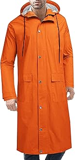 COOFANDY Men's Rain Jacket with Hood Waterproof Lightweight Active Long Raincoat