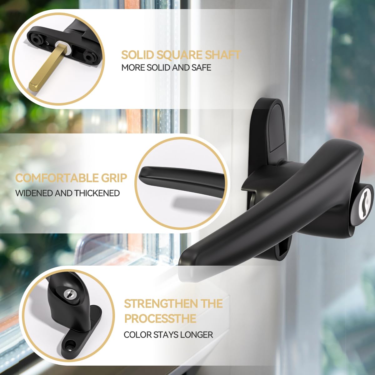 Bwintech 1 Pcs Offset Black UPVC Aluminium Window Handle,Left Hand, 43mm Spindle for Indoor and Outdoor UPVC Window - Image 3