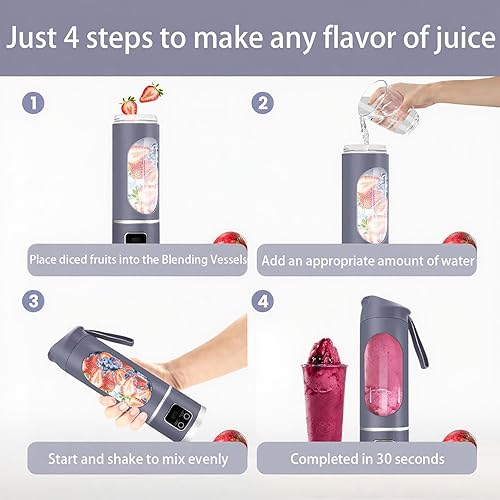 Miniatura 6 de Licuadora portátil, inalámbrica, recipiente de 16 onzas, licuadora personal para batidos y batidos, tapa a prueba de fugas y boquilla para sorber,