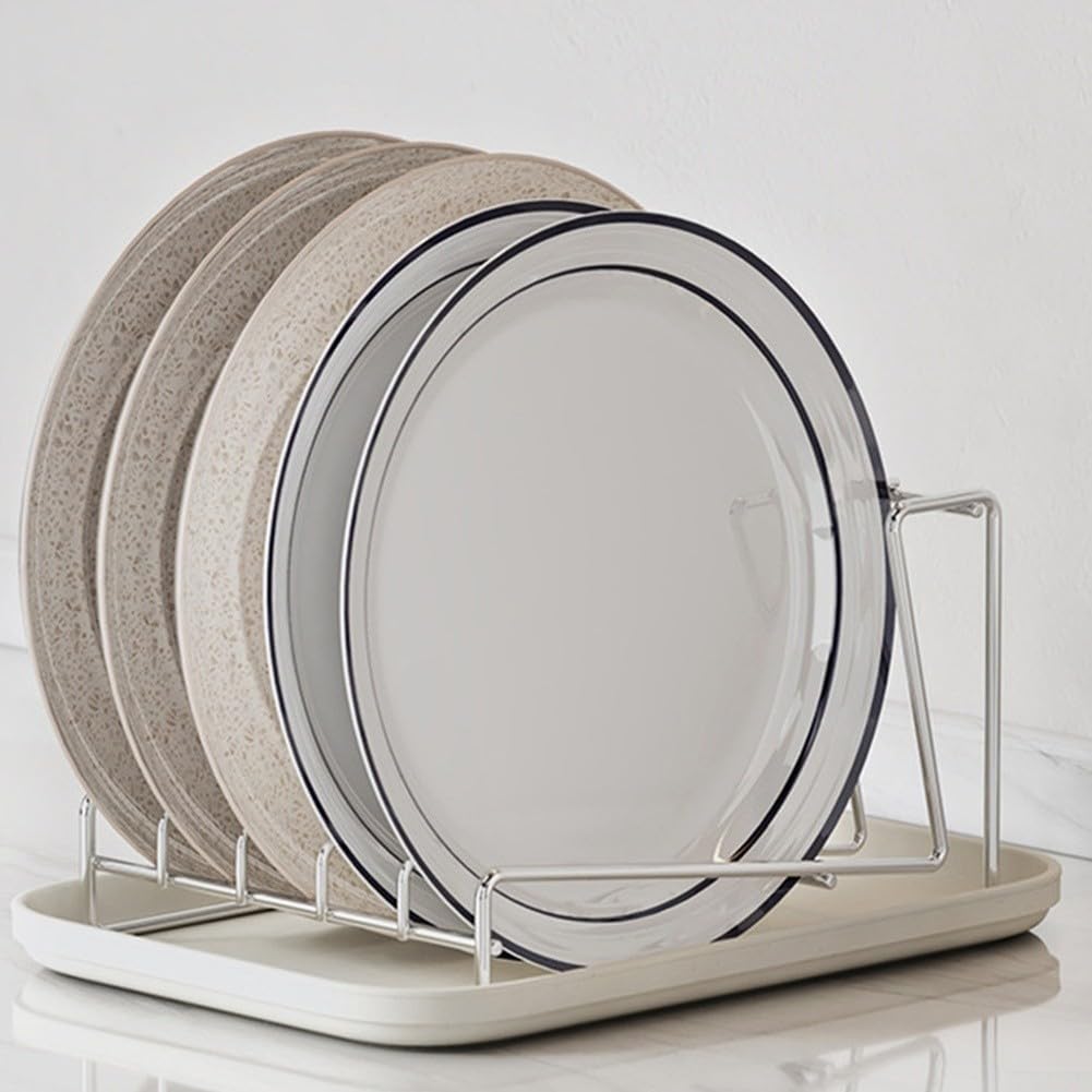 Égouttoir à vaisselle pour comptoir de cuisine fabriqué en acier inoxydable 304 avec fentes de capacité réglable et plateau récupérateur d'eau amovible (grand + bac à eau)