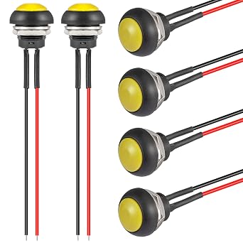VEXUNGA 12MM Momentary Push Button Switch ON Off Round Mini Waterproof Push Buttons Switches 1A 250V 3A 125V AC Small Yellow with Wire 6Pcs