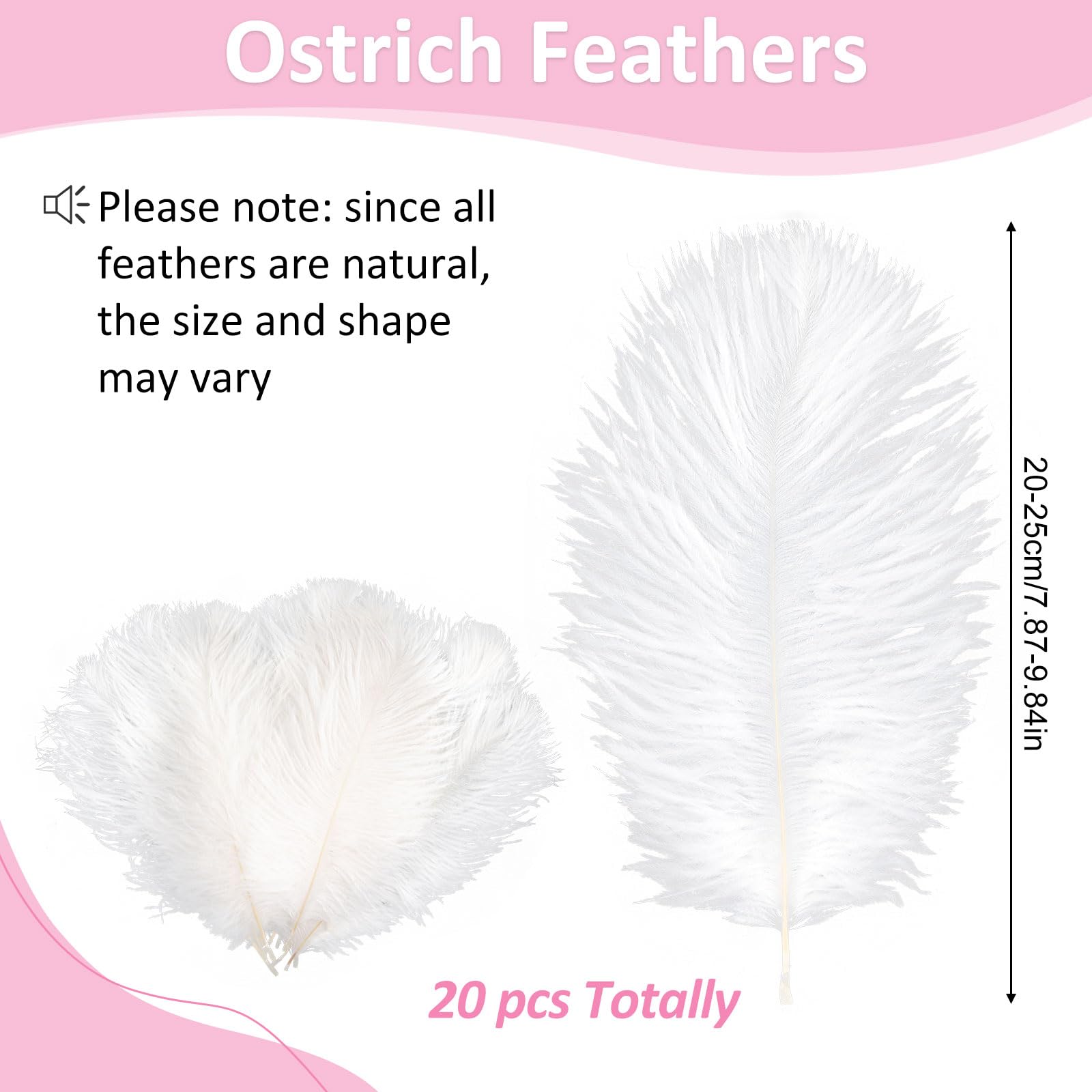 20 plumas de avestruz, plumas naturales para manualidades, plumas de avestruz blancas, 20-25 cm, plumas grandes para bodas, fiestas, carnaval, hogar, decoración de mesa, manualidades