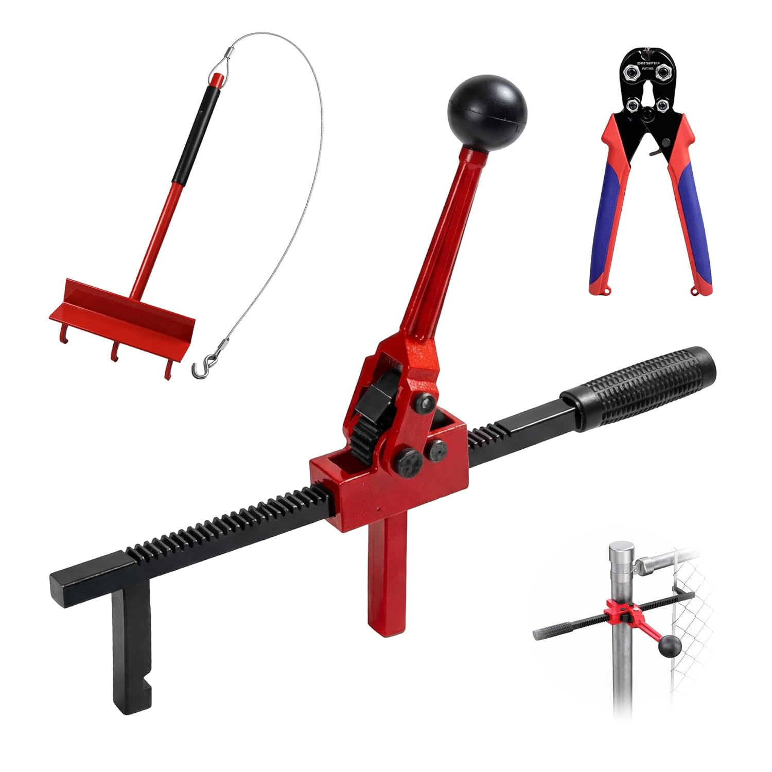 Fence Stretcher Tool, Heavy Duty Chain Link & Barbed Wire Fence Stretcher Tool with Cutter & Top Rail Puller for Farm, Ranch, Garden & Yard Fence Installation or Repair Projects