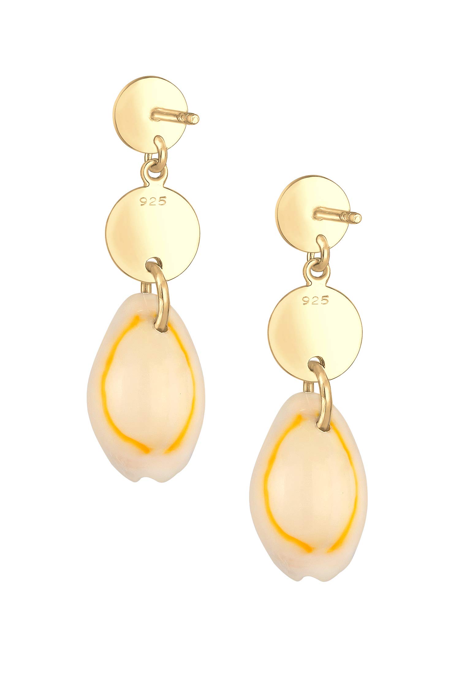 Elli Pendientes Mujer con Colgante Placa de Mar de Concha de Kauri en Plata Esterlina 925