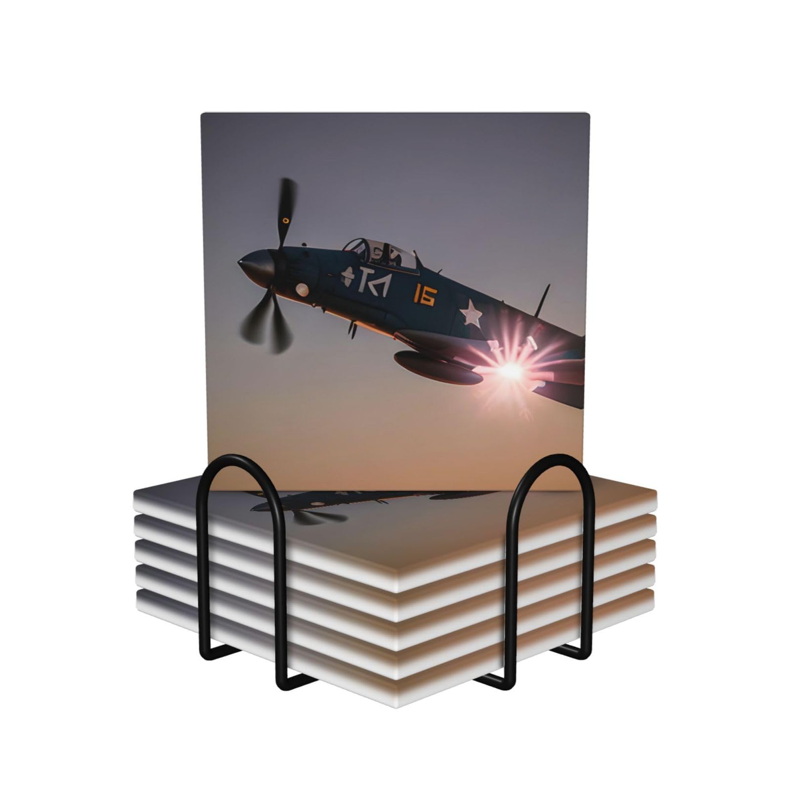 Dessous de verre céramique avion 2e guerre mondiale absorbant avec support chic