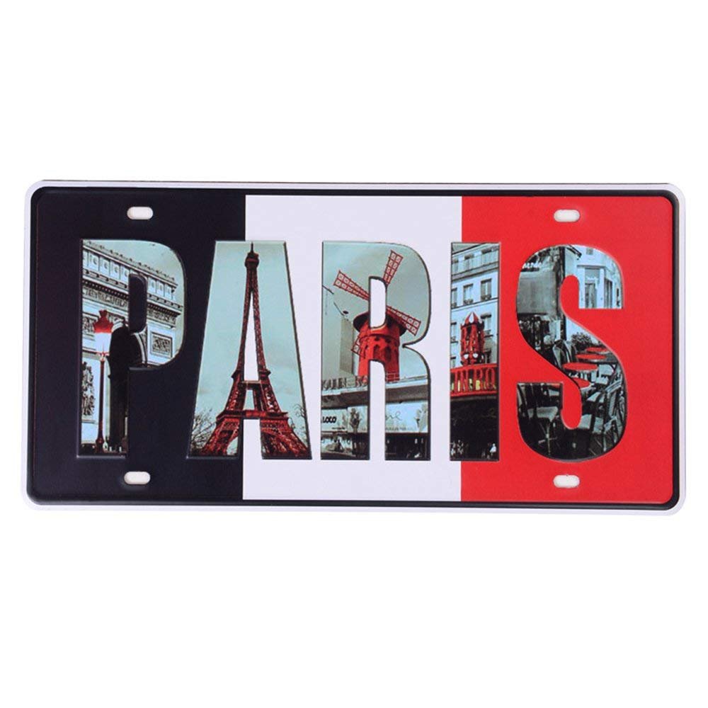 Shinewe Multicolor Paris Vintage Metal Sign Crafts License Plate Home Decoration Accessories 15X30cm